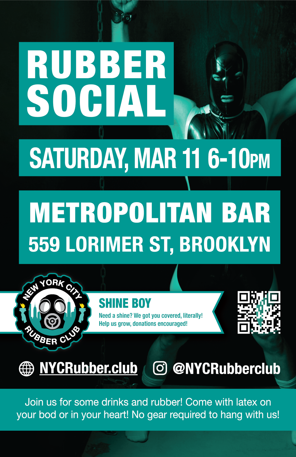 A NYC Rubber Club social at Metropolitan Bar 6pm-10pm Sat 11th Mar 2023